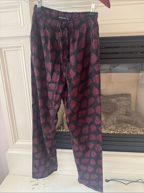 Goldsign Black Lounge Pants with Pink Leaf Print